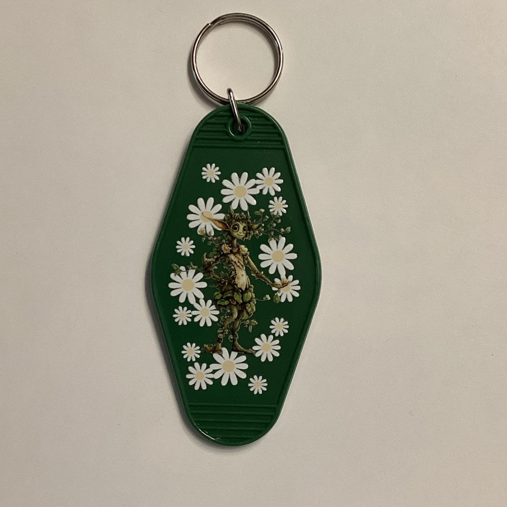 Green Keychain with Floral Design